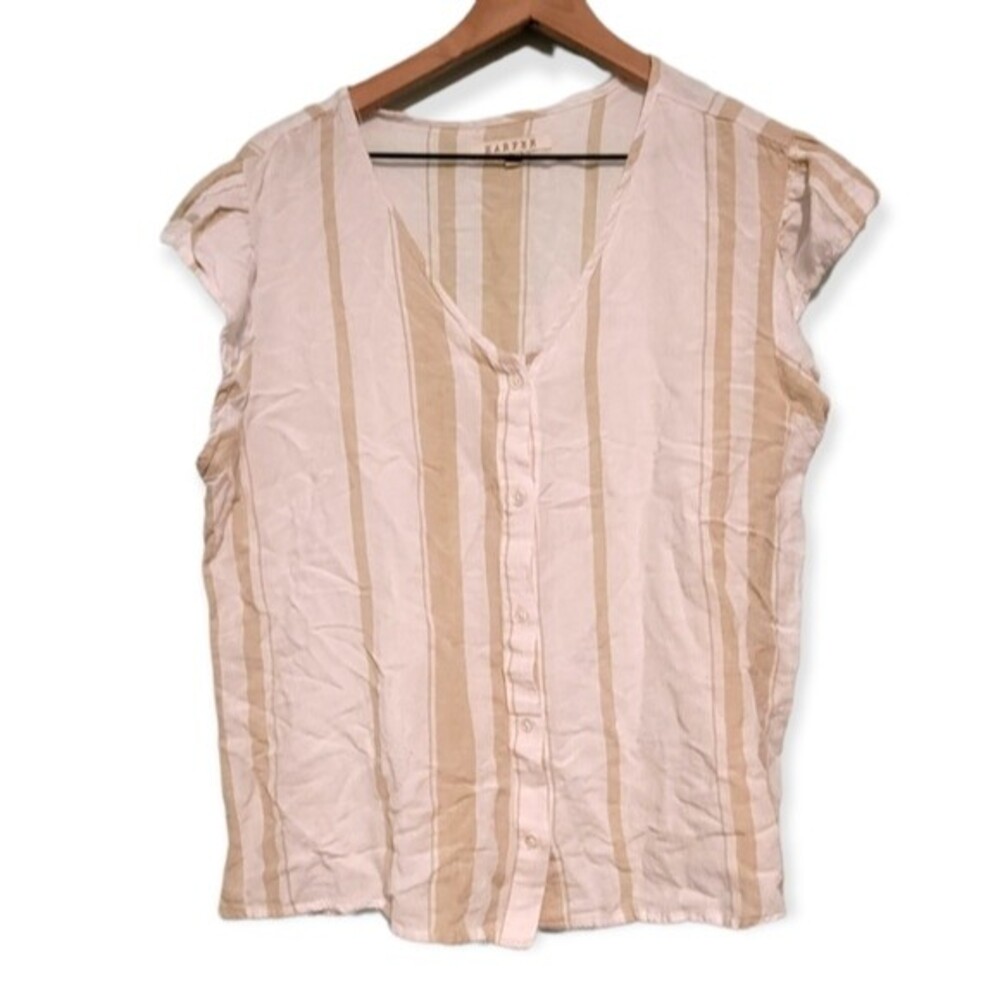 Harper Cream & Beige Stripe Linen Blend Blouse Size Large